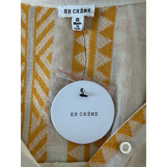 En Crème Embroidered Button Front Mini Shirt Dress in Cream/Orange - Sz S - NWT - Picture 4 of 6